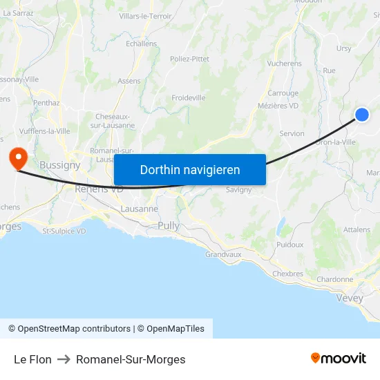 Le Flon to Romanel-Sur-Morges map