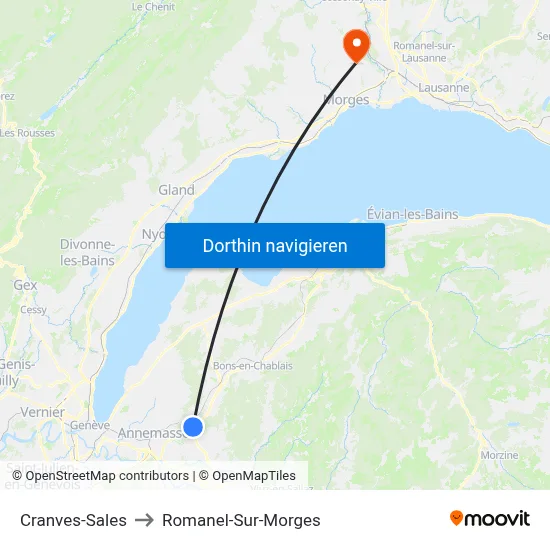 Cranves-Sales to Romanel-Sur-Morges map