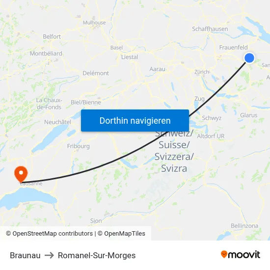 Braunau to Romanel-Sur-Morges map