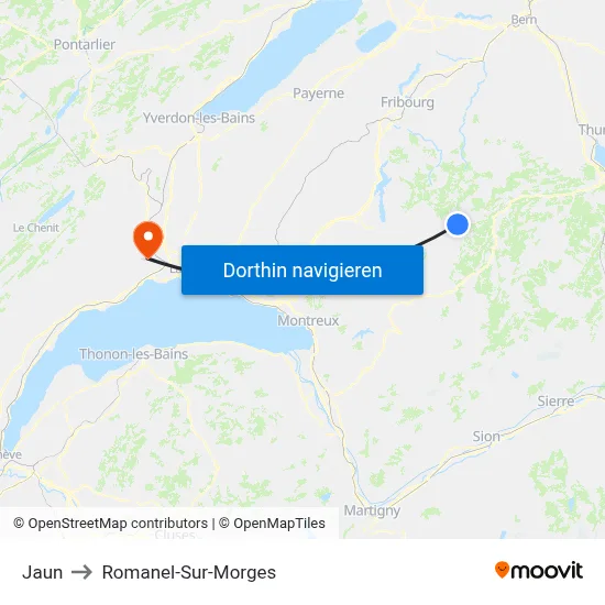 Jaun to Romanel-Sur-Morges map