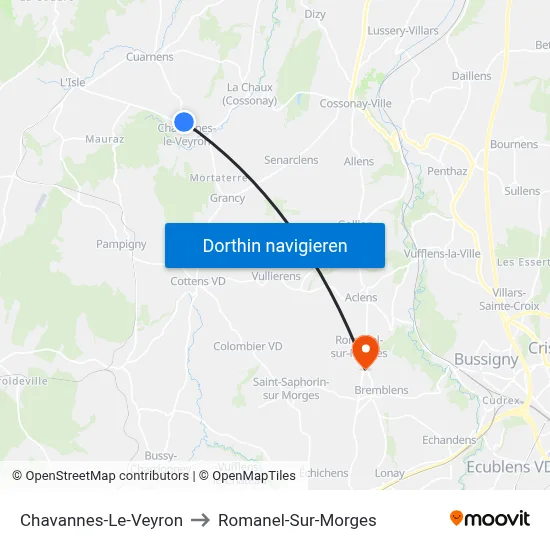 Chavannes-Le-Veyron to Romanel-Sur-Morges map