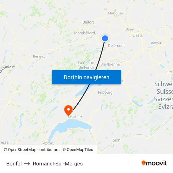Bonfol to Romanel-Sur-Morges map