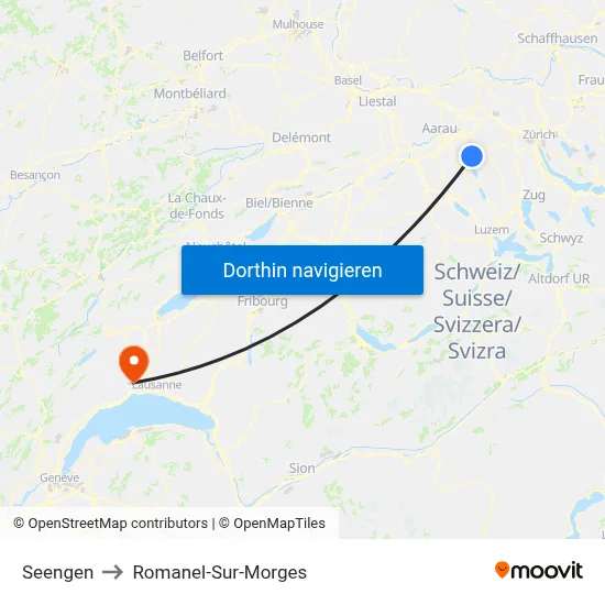 Seengen to Romanel-Sur-Morges map