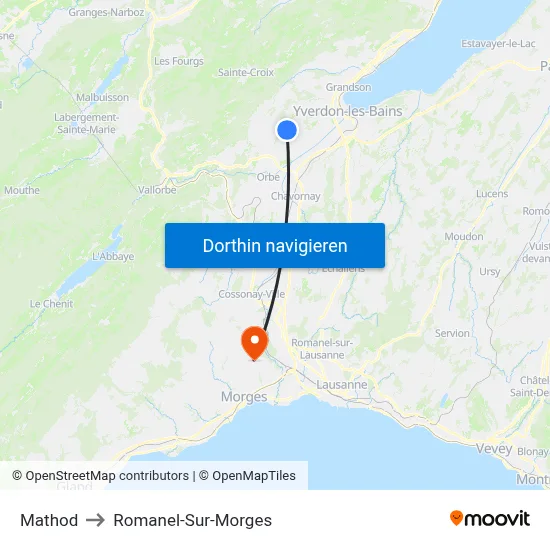 Mathod to Romanel-Sur-Morges map