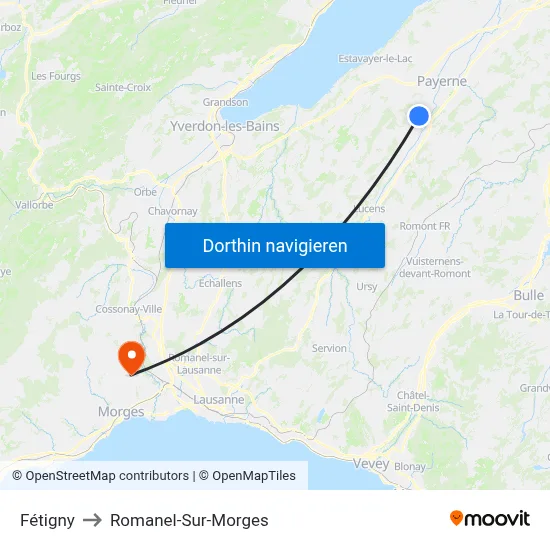 Fétigny to Romanel-Sur-Morges map