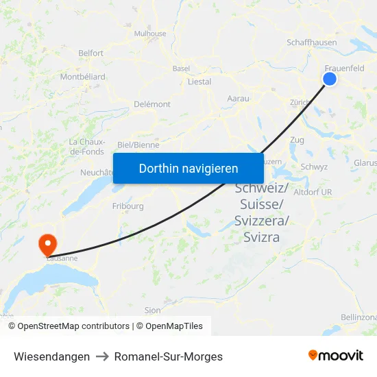 Wiesendangen to Romanel-Sur-Morges map