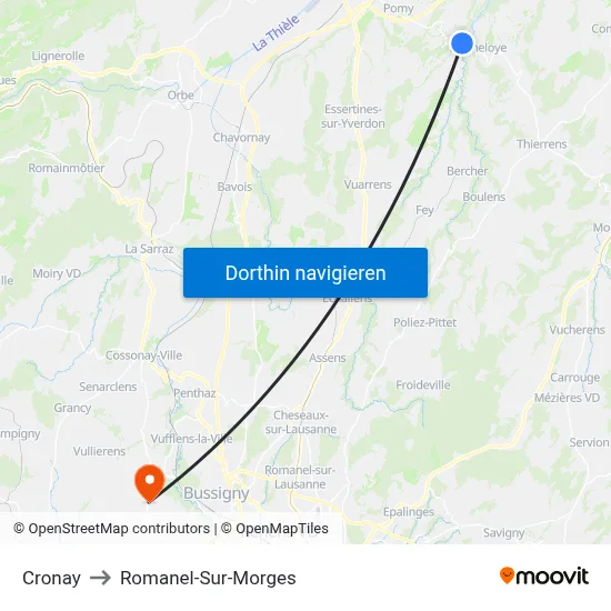 Cronay to Romanel-Sur-Morges map