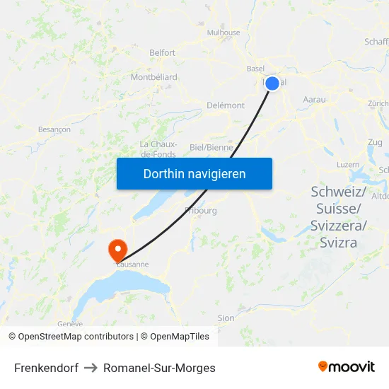 Frenkendorf to Romanel-Sur-Morges map