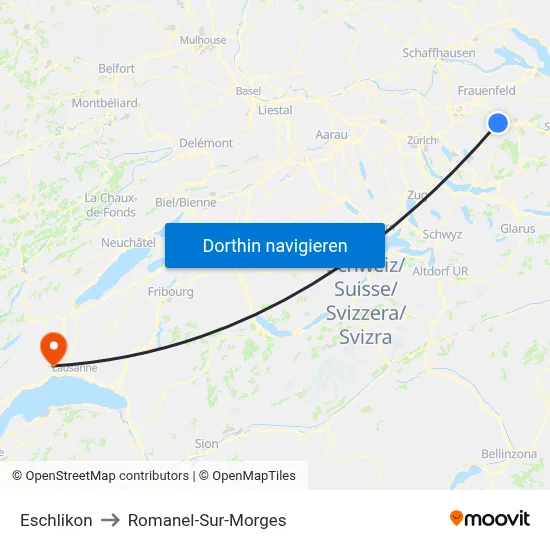 Eschlikon to Romanel-Sur-Morges map