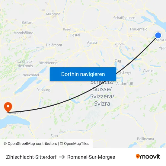 Zihlschlacht-Sitterdorf to Romanel-Sur-Morges map