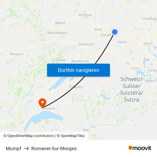 Mumpf to Romanel-Sur-Morges map