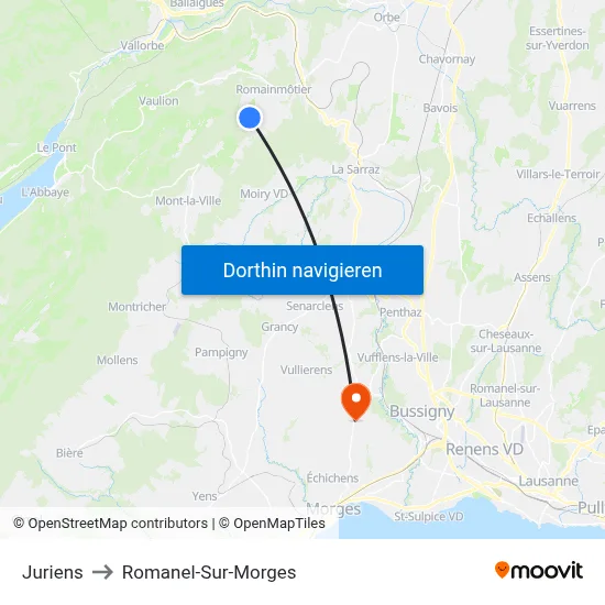 Juriens to Romanel-Sur-Morges map