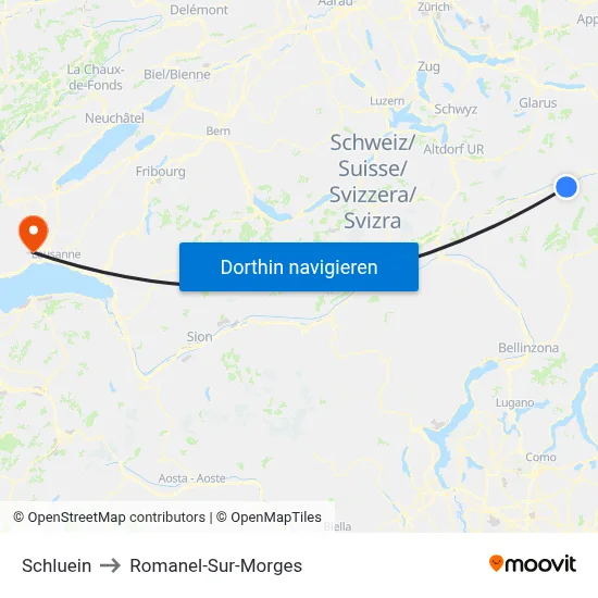 Schluein to Romanel-Sur-Morges map
