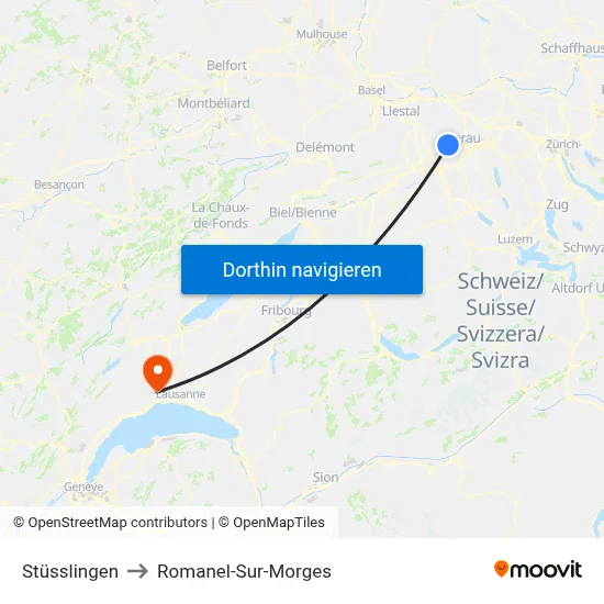 Stüsslingen to Romanel-Sur-Morges map