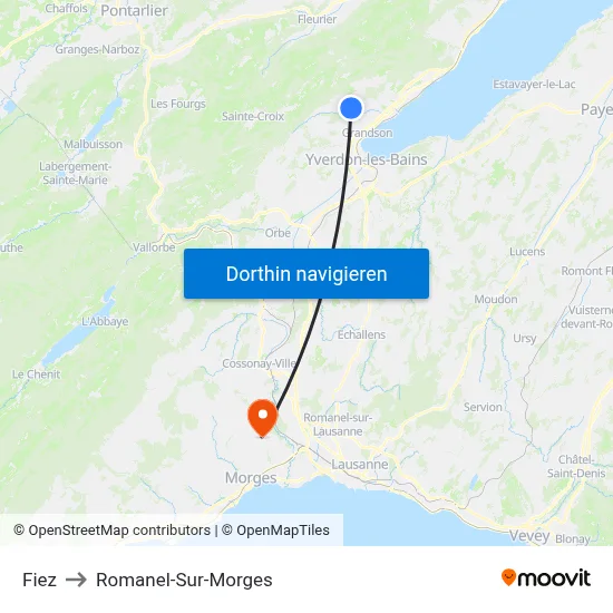 Fiez to Romanel-Sur-Morges map