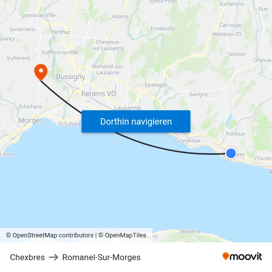 Chexbres to Romanel-Sur-Morges map