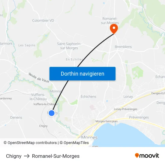 Chigny to Romanel-Sur-Morges map