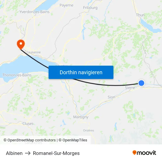 Albinen to Romanel-Sur-Morges map