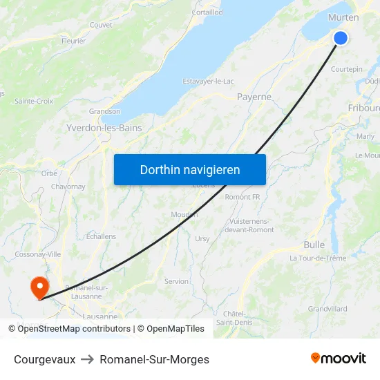 Courgevaux to Romanel-Sur-Morges map