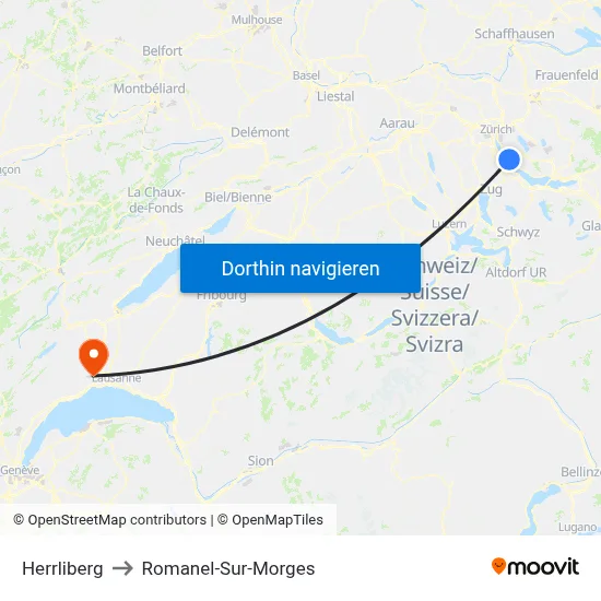 Herrliberg to Romanel-Sur-Morges map