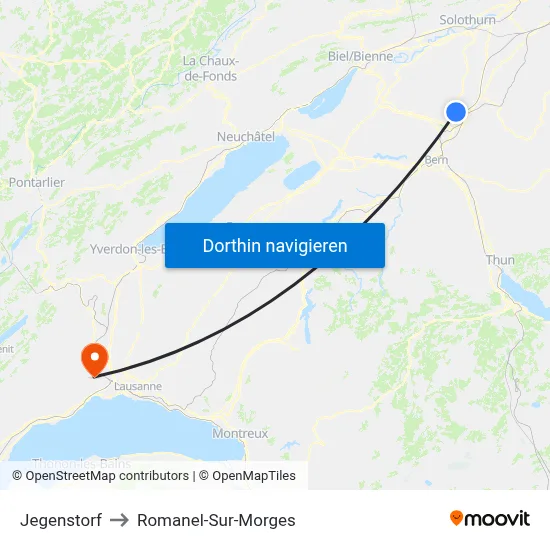 Jegenstorf to Romanel-Sur-Morges map