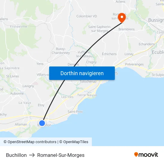 Buchillon to Romanel-Sur-Morges map