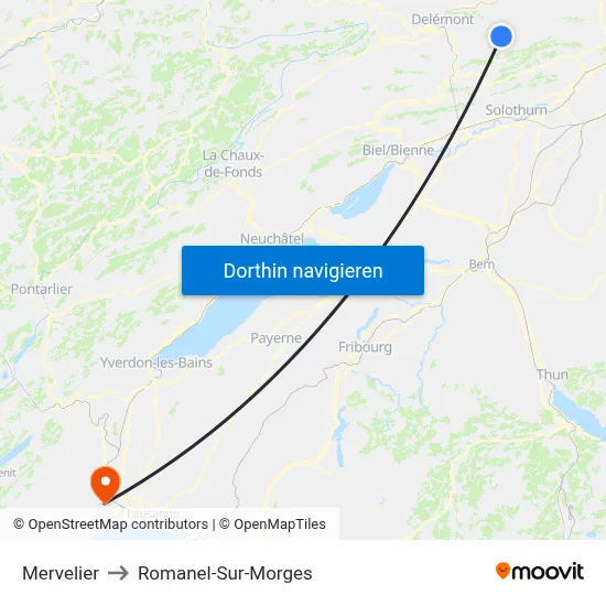 Mervelier to Romanel-Sur-Morges map