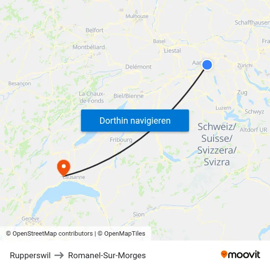 Rupperswil to Romanel-Sur-Morges map