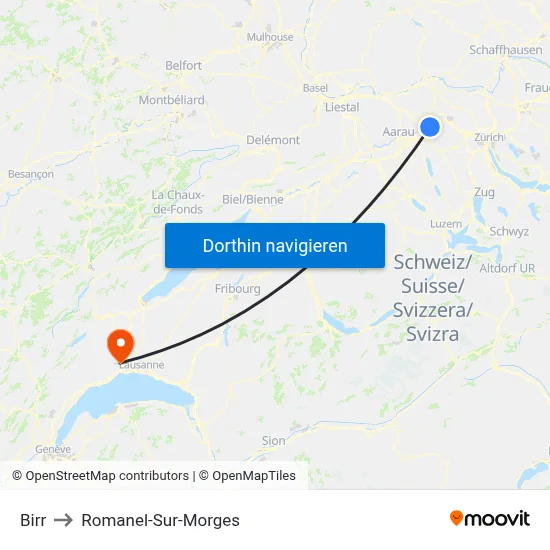 Birr to Romanel-Sur-Morges map