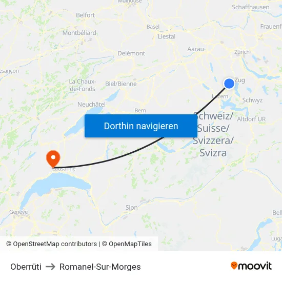 Oberrüti to Romanel-Sur-Morges map