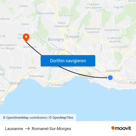 Lausanne to Romanel-Sur-Morges map