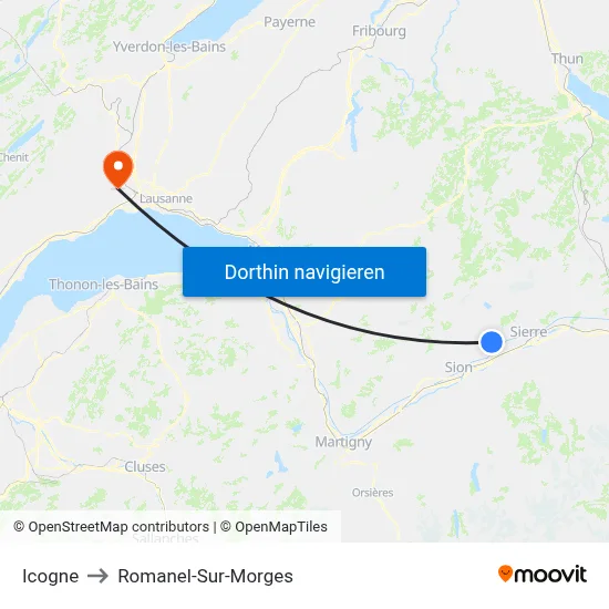 Icogne to Romanel-Sur-Morges map