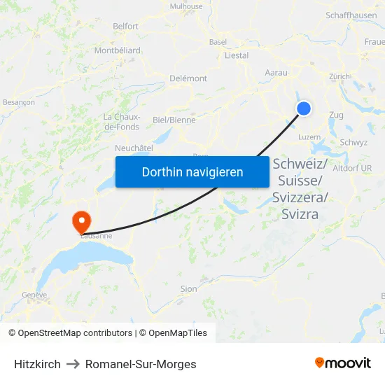 Hitzkirch to Romanel-Sur-Morges map