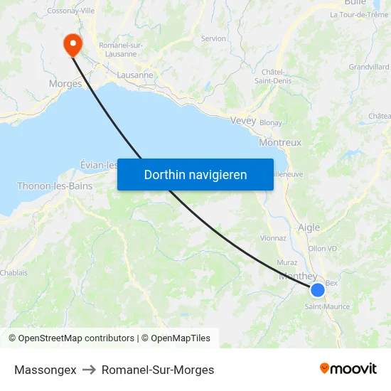 Massongex to Romanel-Sur-Morges map
