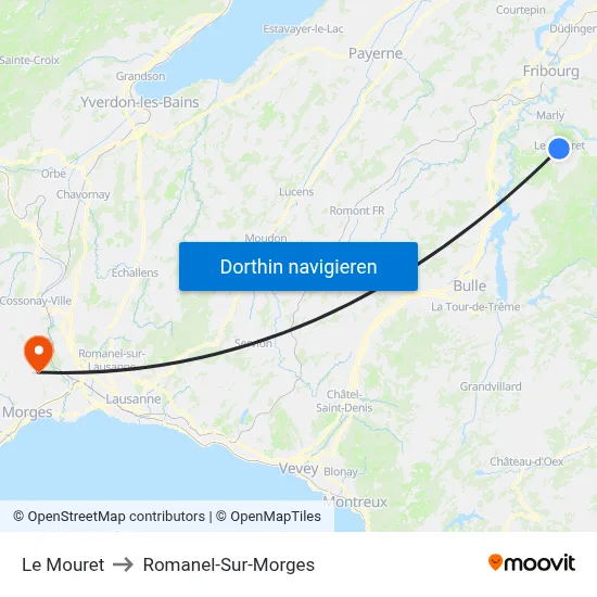 Le Mouret to Romanel-Sur-Morges map