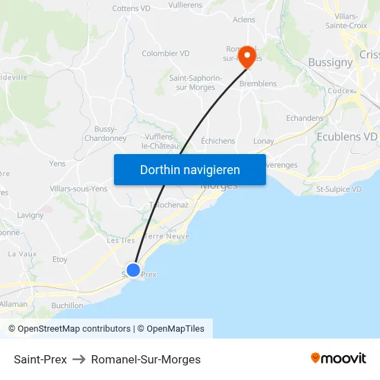 Saint-Prex to Romanel-Sur-Morges map