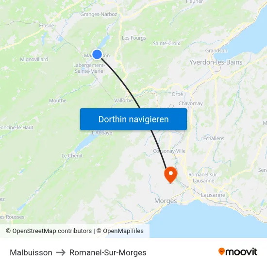 Malbuisson to Romanel-Sur-Morges map