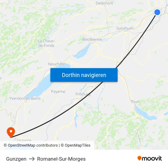 Gunzgen to Romanel-Sur-Morges map