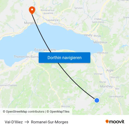 Val-D'Illiez to Romanel-Sur-Morges map