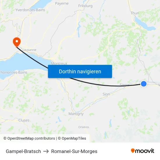 Gampel-Bratsch to Romanel-Sur-Morges map