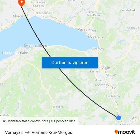 Vernayaz to Romanel-Sur-Morges map