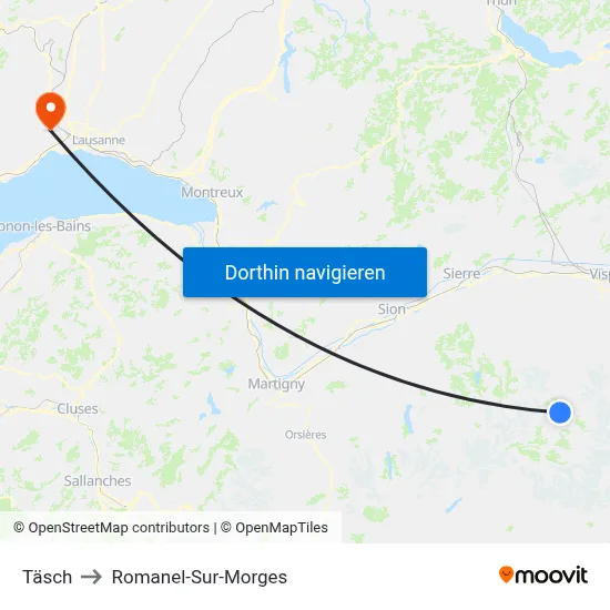 Täsch to Romanel-Sur-Morges map
