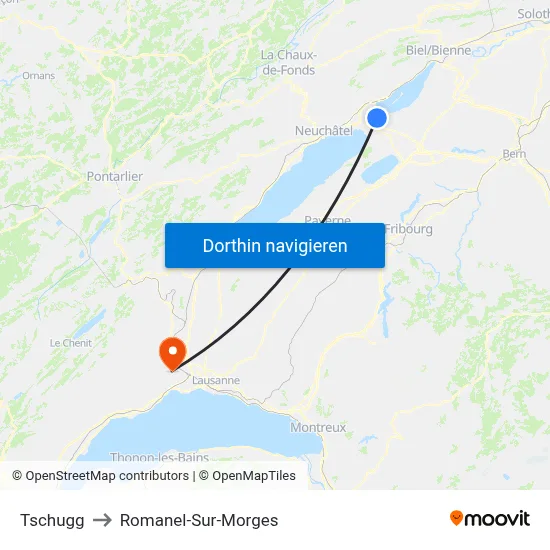 Tschugg to Romanel-Sur-Morges map