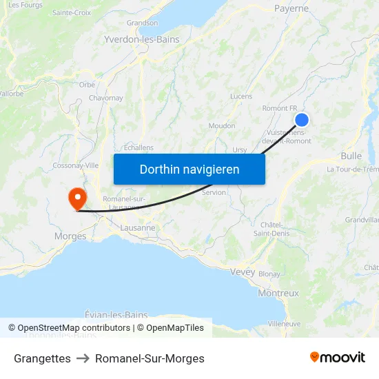 Grangettes to Romanel-Sur-Morges map