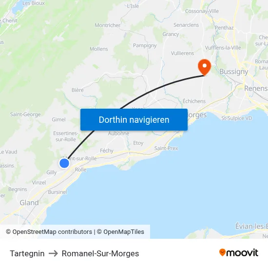 Tartegnin to Romanel-Sur-Morges map