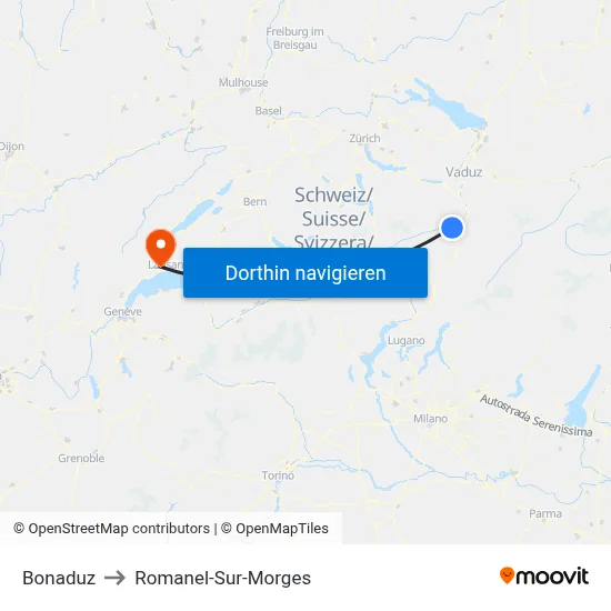 Bonaduz to Romanel-Sur-Morges map
