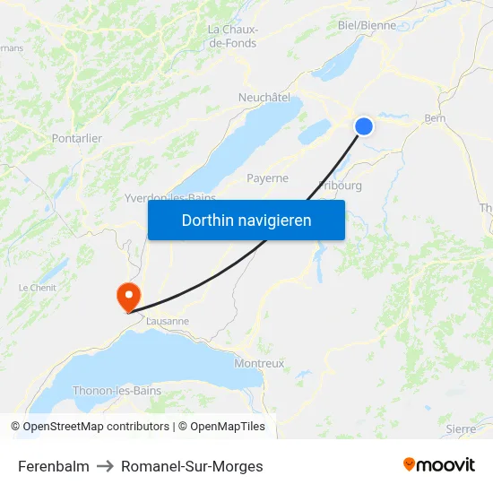 Ferenbalm to Romanel-Sur-Morges map