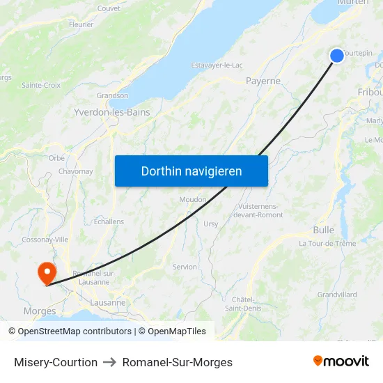 Misery-Courtion to Romanel-Sur-Morges map