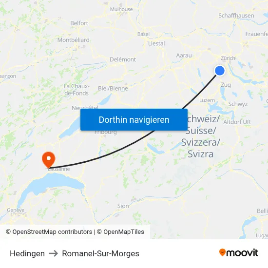Hedingen to Romanel-Sur-Morges map