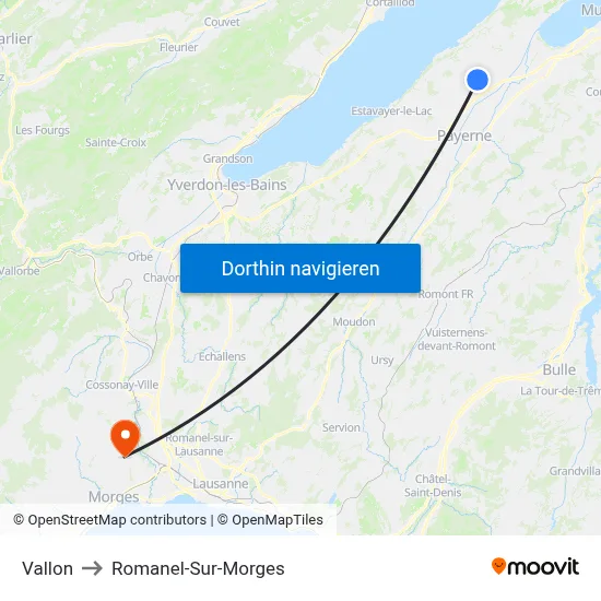 Vallon to Romanel-Sur-Morges map